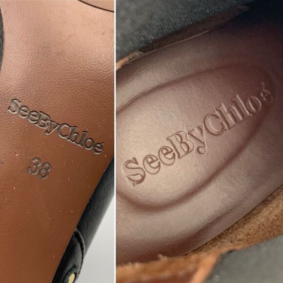 See by Chloé Dasha Studded Textured-Leather Ankle Boots Black Size 38 - Picture 10 of 12